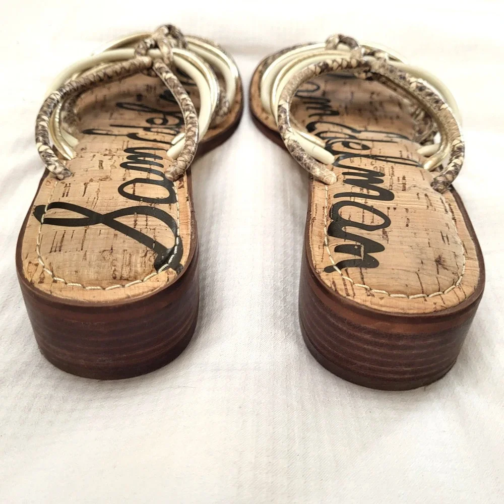 Sam Edelman Jazzie Snakeskin Metallic Gold Multi Strap Cork Slide Sandals 7.5M - Picture 7 of 9